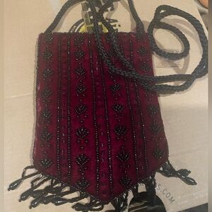 Elegant velvet red Beaded Women's Bag